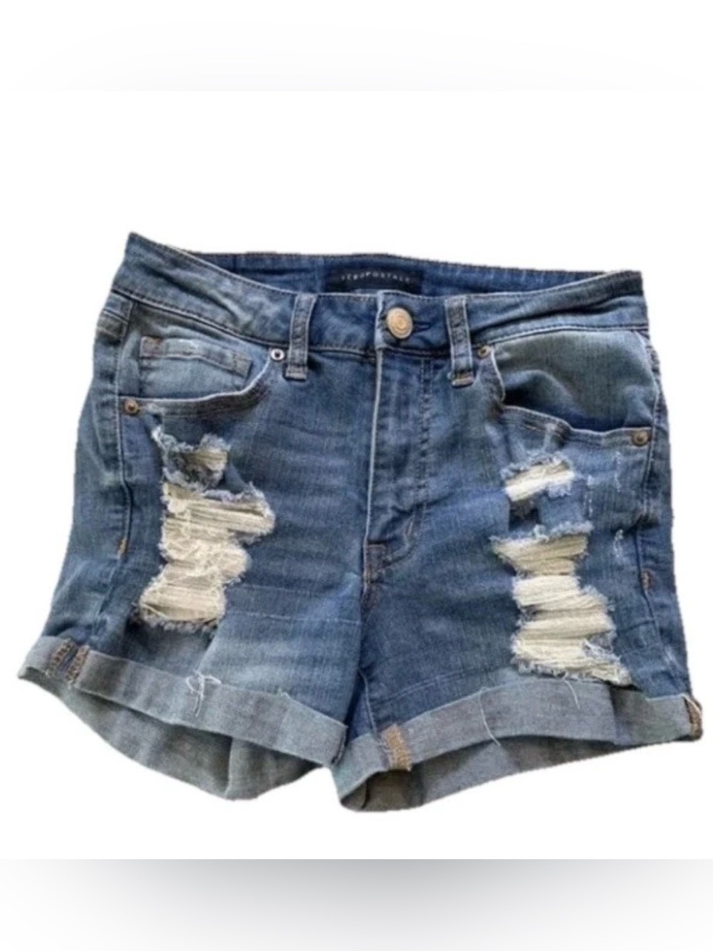 Aeropostale Jean Shorts Size 2 Small Distressed Cuffed High Waist Y2K 90s Shorty